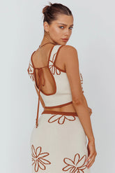Sunland Knit Crop Top Flower Oat Mocha